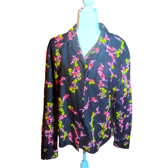 British Khaki Silk/ Linen Black Floral Beaded Snap Front Old Money Shirt Sz L - Picture 9 of 12